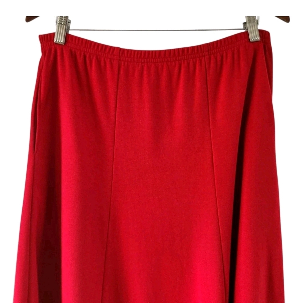 Lands End Red Cotton A Line Skirt Pleated Pull On Pleated Womens Petite S 6 8 - Picture 2 of 8